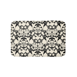 Black and Cream Folk Art Otomi Symmetrical Pattern Bath Mat