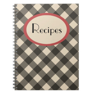 Black and Cream Gingham Recipe Notebook