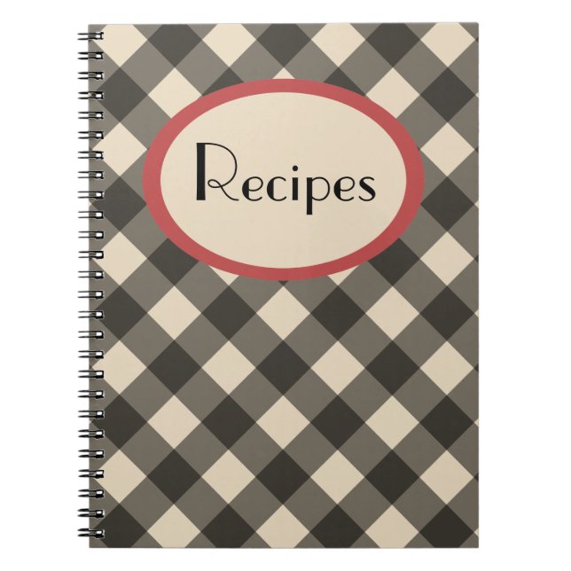 Black and Cream Gingham Recipe Notebook (Front)
