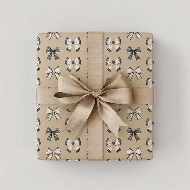 Black and Cream Halloween Coquette Bows Wrapping Paper (Halloween Coquette Bow Wrapping Paper)
