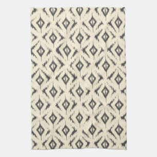 Black and Cream Ikat Diamonds Tea Towel