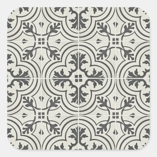 black and cream ornate floor pattern texture square sticker (Front)