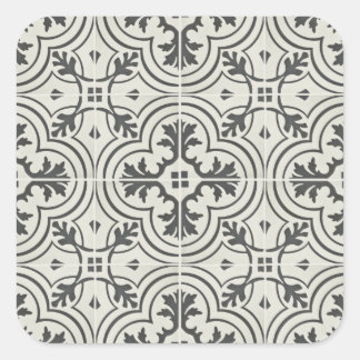 black and cream ornate floor pattern texture square sticker