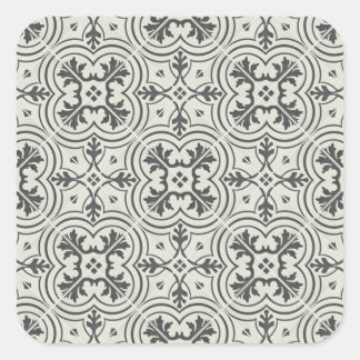 black and cream ornate floor tile pattern texture square sticker