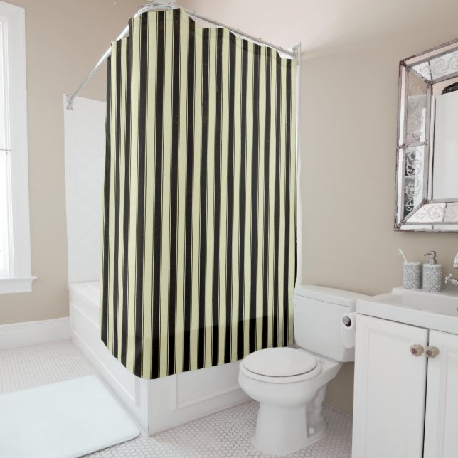Black and Cream Pinstripe Wedding Elegant  Shower Curtain (In Situ)