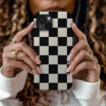 Black and Cream Retro Check iPhone 15 Case<br><div class="desc">Trendy boho chequerboard print phone case in black and ivory colours. Use the design tools to add your own monogram,  name or other text,  or change the background colour to create a unique one of a kind device cover.</div>