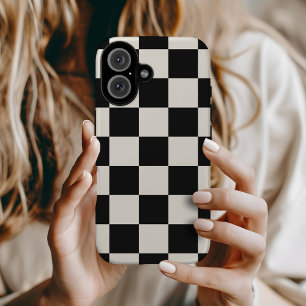 Black and Cream Retro Check iPhone 16 Case