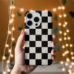 Black and Cream Retro Check iPhone 15 Case<br><div class="desc">Trendy boho chequerboard print phone case in black and ivory colours. Use the design tools to add your own monogram,  name or other text,  or change the background colour to create a unique one of a kind device cover.</div>