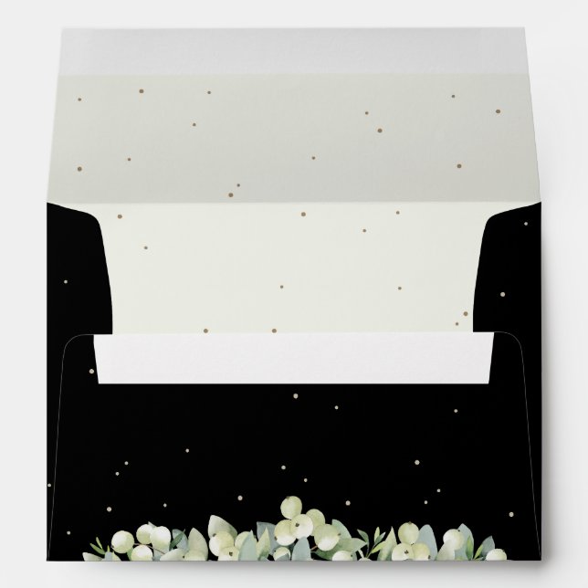 Black and Cream Snowberry+Eucalyptus Wedding A7 Envelope (Back (Bottom))