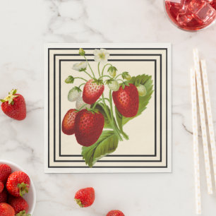 Black and Cream Strawberry Wedding Napkins
