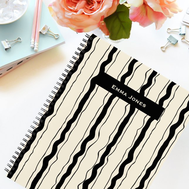 Black and Cream Stripes Fun Simple Elegant Custom Notebook (Creator Uploaded)