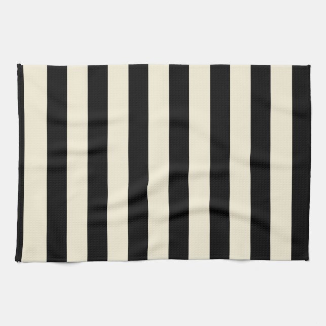 Black and Cream Stripes Tea Towel (Horizontal)
