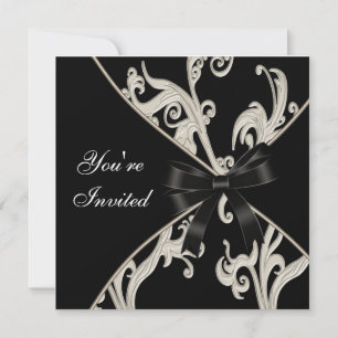 Black and Cream Swirl Party Invitations