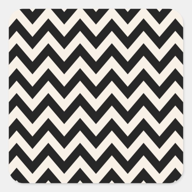 Black And Cream White Chevron, Zigzag Herringbone Square Sticker (Front)