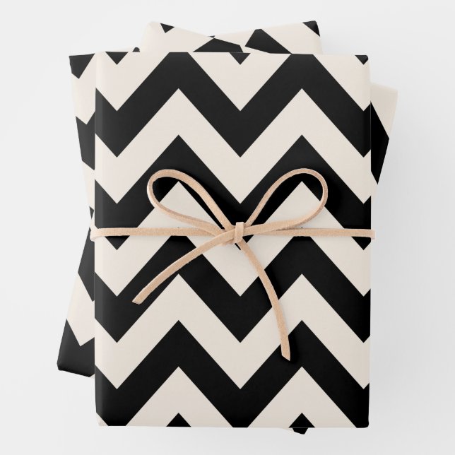 Black And Cream White Chevron, Zigzag Herringbone Wrapping Paper Sheet (In situ)