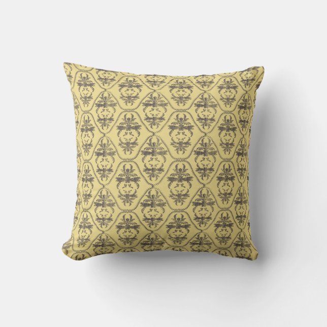 Black and Cream Yellow Damask American MOJO Pillow (Front)