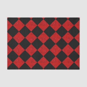 Black and crimson red diamond chequered pattern tissue paper