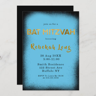 Black and Cyan Blue Smoke Bat Mitzvah Invitations