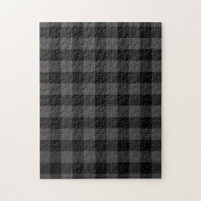 Black and Dark Grey Gingham Check Pattern Jigsaw Puzzle (Vertical)