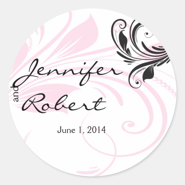 Black and Dark Pink Floral Scroll Envelope Seal (Front)