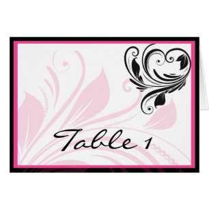 Black and Dark Pink Floral Scroll Table Number