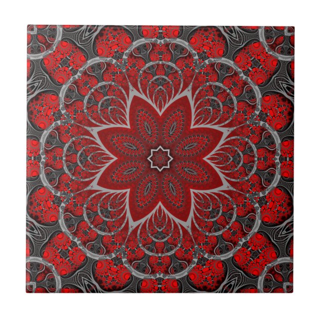 Black and Dark Red Floral Decorative Print Tile (Front)