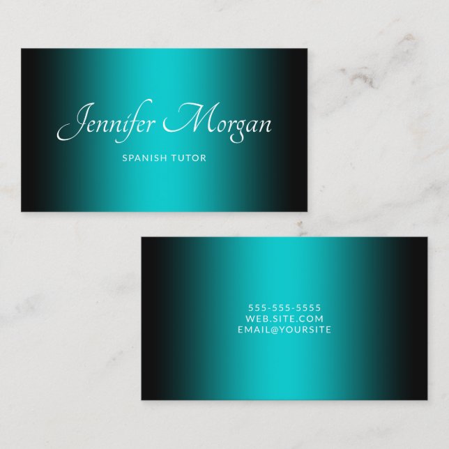 Black and Dark Turquoise Elegant Ombre Business Card (Front/Back)