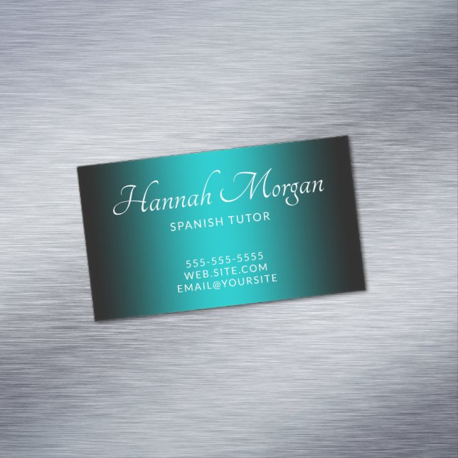 Black and Dark Turquoise Elegant Ombre Magnetic Business Card (In Situ)