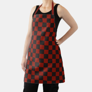 Black and Deep red checkerboard pattern Apron