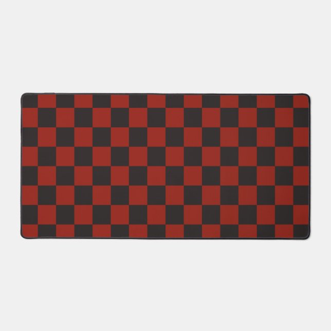 Black and Deep red checkerboard pattern Desk Mat (Front)