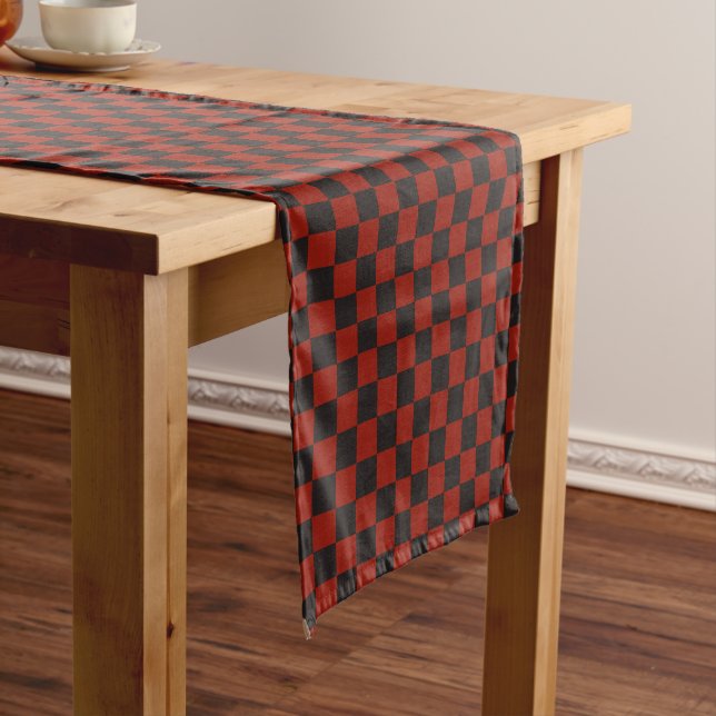 Black and Deep red checkerboard pattern Short Table Runner (In Situ)