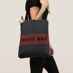 Black and deep-red faux leather stitched effect tote bag