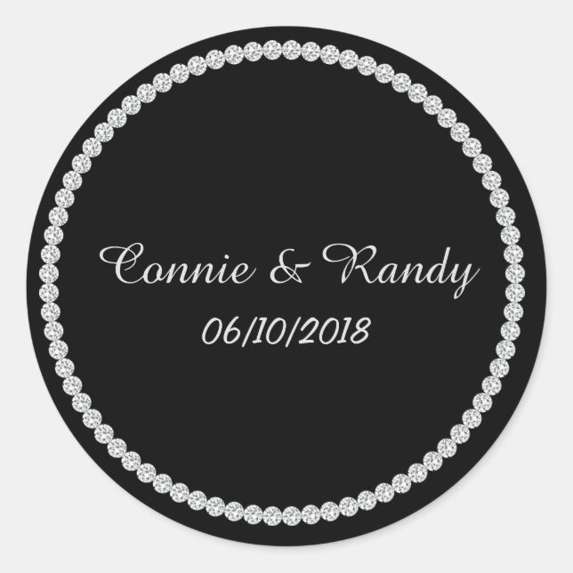 Black and Diamond Monogram Wedding Sticker (Front)