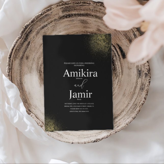 Black and Dusty Gold Pixie Faux Wedding Invitation (Creator Uploaded)