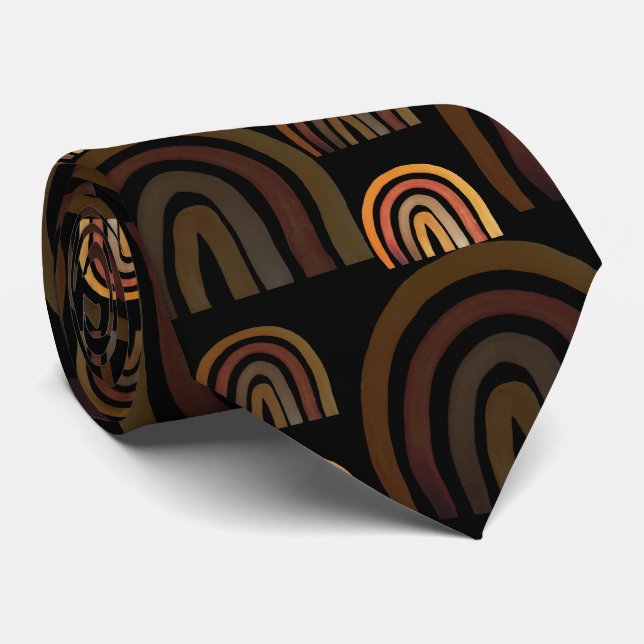 Black And Earthy Rainbow Watercolor Pattern Tie (Rolled)