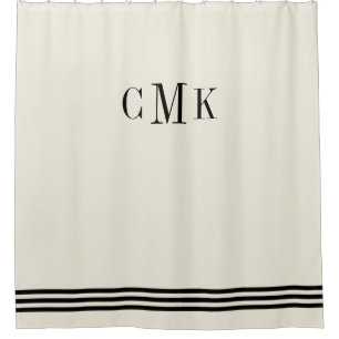 Black and Ecru Sophisticated Stripes and Monogram Shower Curtain