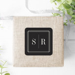 Black and Ecru Wedding Monogram Square Sticker<br><div class="desc">Classic and elegant wedding monogram stickers are perfect for sealing your invitation envelopes,  favours and more. Chic and simple design in black and cream ivory features your initials,  monogram or duogram framed by a thin geometric border. Designed to coordinate with our Timeless wedding collection in Ecru.</div>