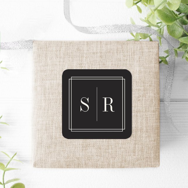 Black and Ecru Wedding Monogram Square Sticker (Creator Uploaded)