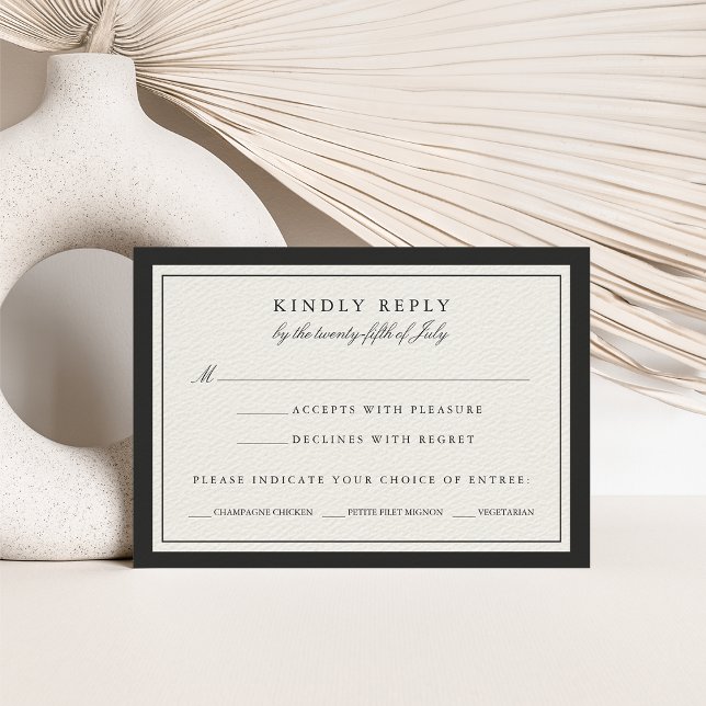 Black and Ecru Wedding RSVP Card w/ Meal Options (Creator Uploaded)