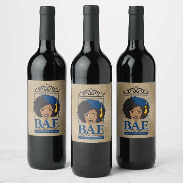 Black and Educated Bachelor's Degree (gold) Wine Label (Bottles)