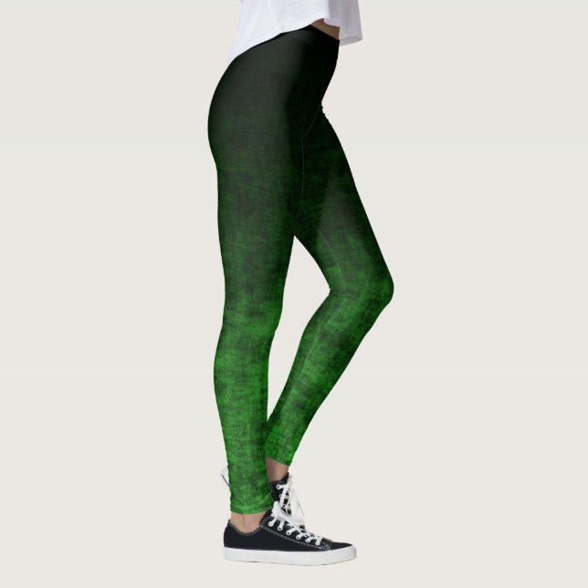 Black and Emerald Green Gradient Texture Leggings (Right)