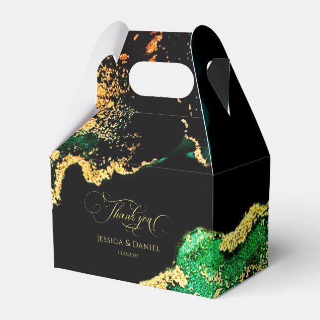 Black and Emerald Green Wedding Favour Box (Front Side)