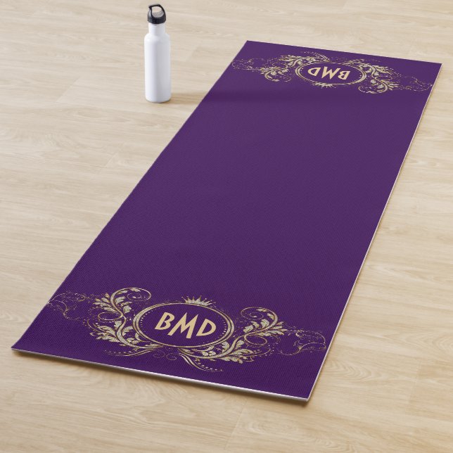 Black And Faux Glitter Girly Floral Frame Yoga Mat (In Situ)