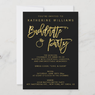 Black And Faux Gold Bachelorette Party Invitation