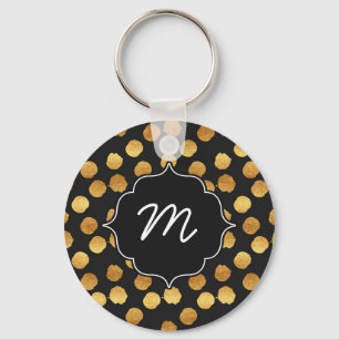 Black and Faux Gold Big Dots Key Ring