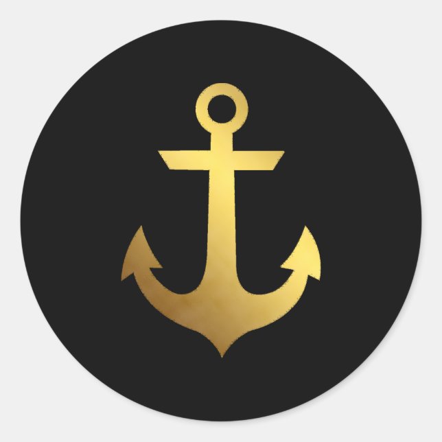Black and Faux Gold Foil Anchor Classic Round Sticker (Front)
