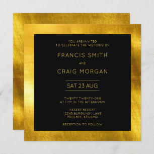 Black and Faux Gold Foil Modern Wedding Invitation