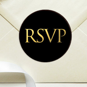Black and Faux Gold Foil RSVP Classic Round Sticker