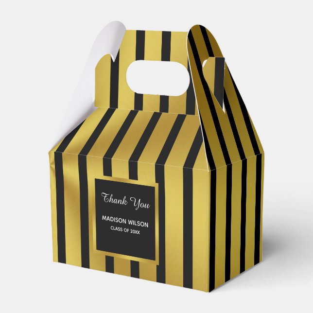 Black and Faux Gold Graduation Party Thank You Favour Box (Front Side)
