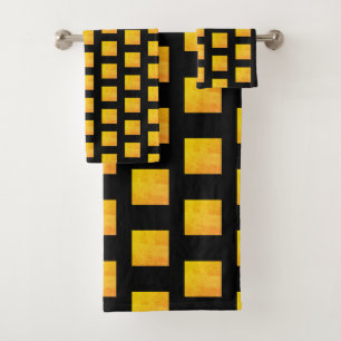 Black and Faux Gold Grunge Pattern Bath Towel Set